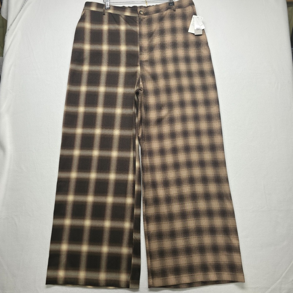 Nordstrom Women's Brown Ombre Plaid Mix High Waist Wide Leg Pants Size 2X NWT - Picture 1 of 9
